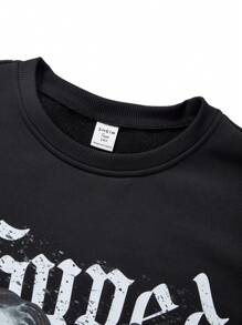 SHEIN Explorewe Conjunto de ropa de 2 piezas de sudadera con gráfico vintage y pantalones cargo para niña adolescente de ropa urbana