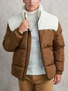 RueChic Men Fleece Lined Regular Puffer Coat - Brown - View 4