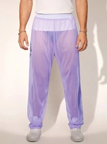 FeverCity Men's Sexy See-Through Mesh Loose Long Pants - Purple - View 1