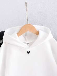 SHEIN Tween Girl Hooded Thermal Lined Long Sweatshirt - White - View 3