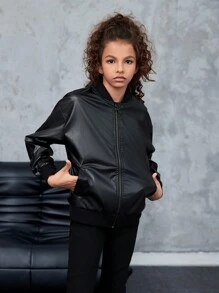SHEIN Jaqueta feminina Tween de cor sólida minimalista casual de manga comprida
