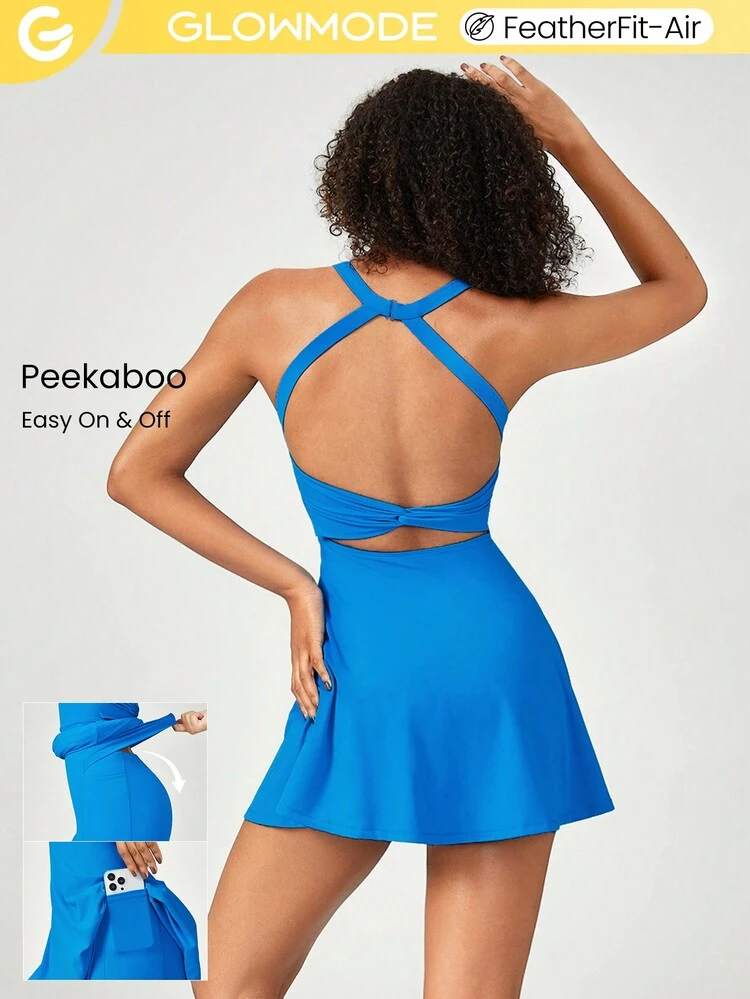 FeatherFit™-Air Game Set A-Line Built-In Peekaboo Short Knotted Pocket Halter Dress Low Impact Daily Summer Quick Dry Moisture Wicking