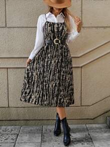 SHEIN Clasi Vestido de verano sin mangas con tirantes espaguetis con estampado completo