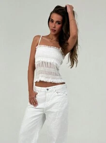 SHEIN Privé 大尺碼夏季優雅修身紋理面料浪漫約會女士白色背心