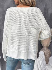 Chiquease Damski sweter w jednolitym kolorze, z prostym dekoltem w kształcie litery V i luźną dzianiną