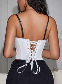 Yuwenier Y2K铆钉镂空V领撞色缎面蝴蝶结前胸露脐吊带背心