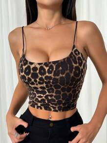 Comfortcana Fashionable Leopard Print Padded Crop Top With Straps, Summer - Multicolor - View 5