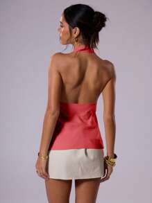 MUSERA Top con detalle de flor tejido, ideal para vacaciones de primavera y verano, con un toque lindo y pastel - Rosado Sandía - Ver 3