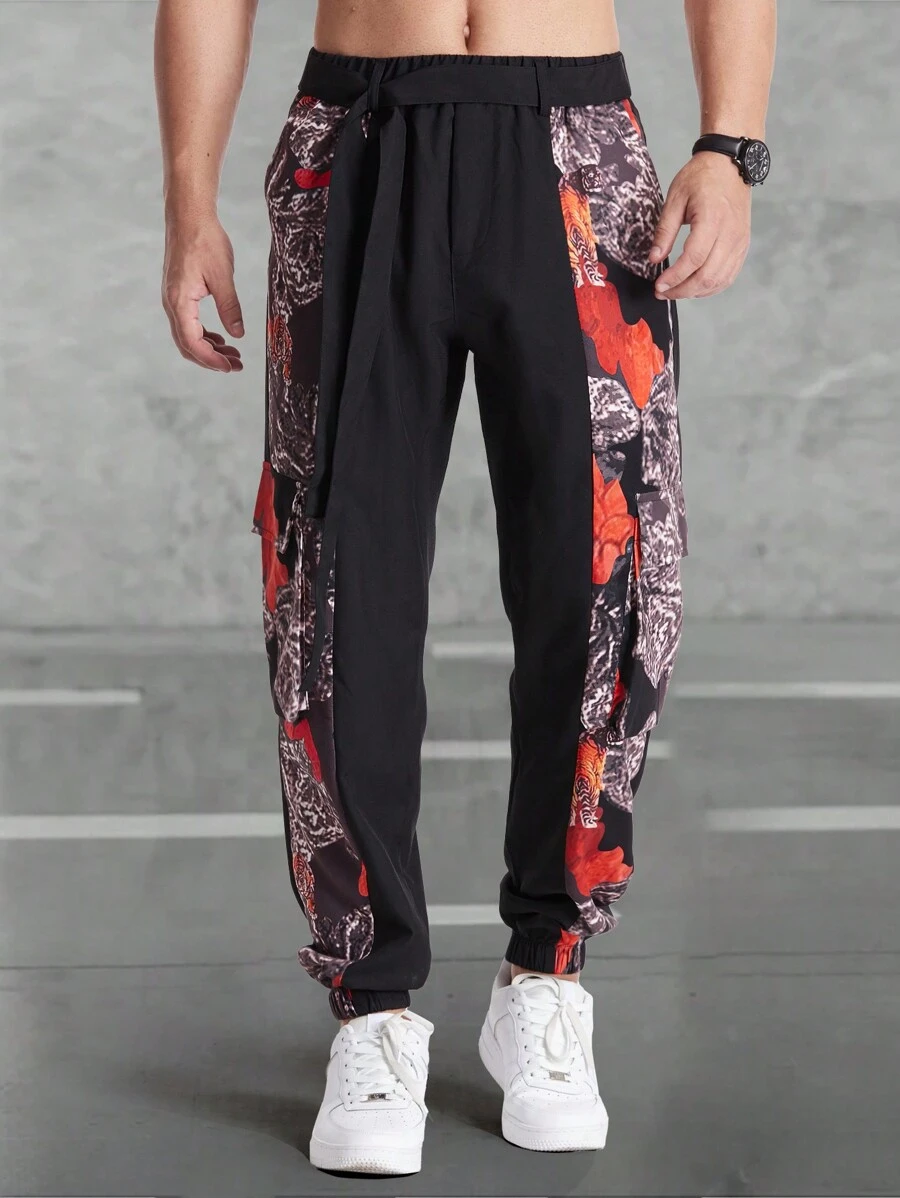 Manfinity Homme Men Graphic Print Belted Suit Pants - Black - View 1