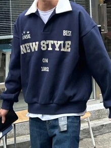 DAZY 男士休闲撞色字母印花落肩套头衫，秋季