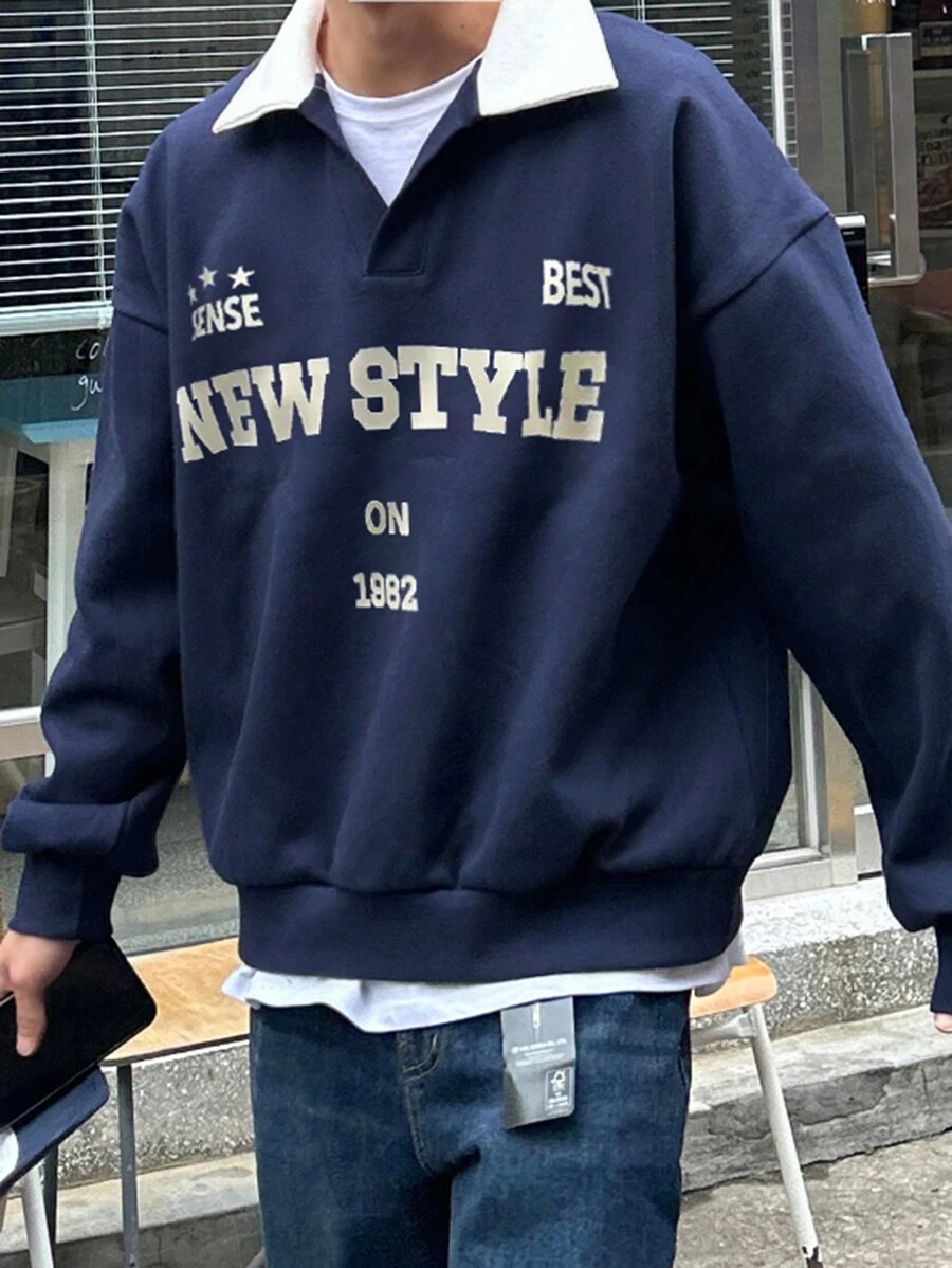 DAZY 男士休闲撞色字母印花落肩套头衫，秋季