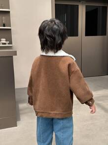 SHEIN 1pc Young Boys Casual Comfortable Fashion Simple Loose Fit Corduroy Lined Jacket, Suitable For Bomber Jacket, Varsity Jacket, Y2K Jacket, Boys Jacket, Kids Outfits, Young Boy Clothes, School Back To School Outfits, Suitable For Daily Wear, School, Travel, Sports, Autumn/Winter Season