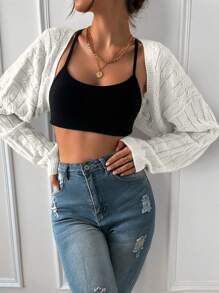 Chiquease Cárdigan corto minimalista de unicolor casual para mujer, Top de manga larga