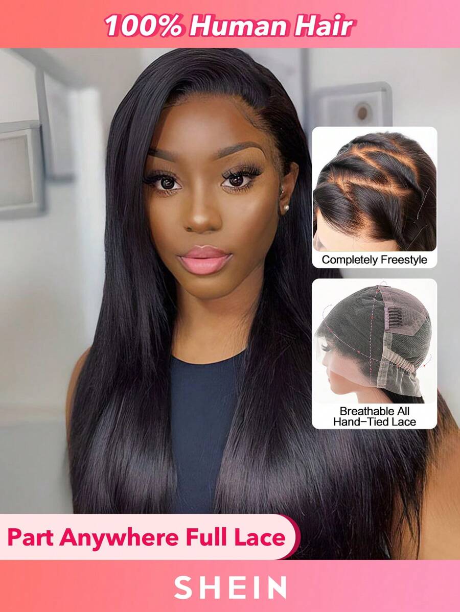 Part Anywhere Full Lace Human Hair Wig Silky Straight Brazilian Virgin