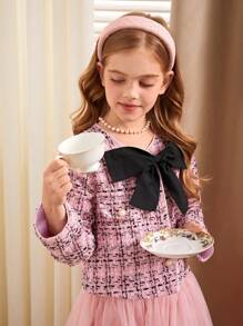 Tween Girls' Elegant And Gorgeous Pink Coat With Bowknot - Pink - View 4