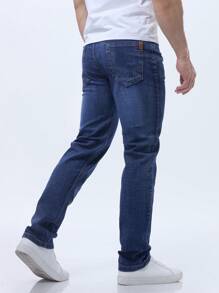 Men's Solid Color Stretch Jeans, Full-Length - Blue - View 4