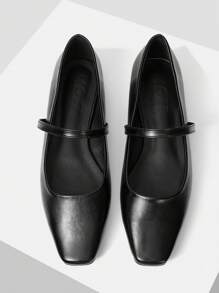 MOTF PREMIUM 舒适简约百搭通勤玛丽珍平底鞋，适合女士、女巫、新年假期、情人节 - 黑色 - 查看 5