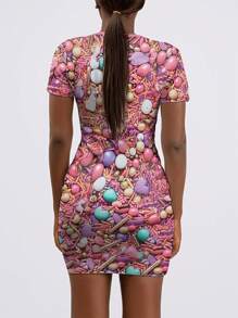 Maweii Plus Size Summer Printed Short Sleeve Round Neck Dress