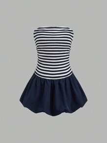 INAWLY 女士条纹拼布无袖连衣裙