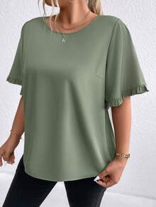 SHEIN LUNE Áo cổ tròn trơn & đơn giản dành cho nữ cỡ lớn - màu xanh lá - Xem 3