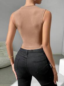 Allurite Dames zomer effen kleur opstaande kraag asymmetrische zoom tanktop met ruches