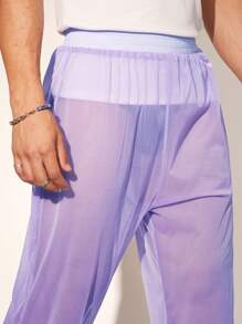 FeverCity Men's Sexy See-Through Mesh Loose Long Pants - Purple - View 2
