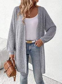 SHEIN Clasi Women'  Casual And Versatile Long Cardigan Without Buttons, Suitable For Outings, Vacations, Work, Shopping, And Gatherings. - Grey - View 3