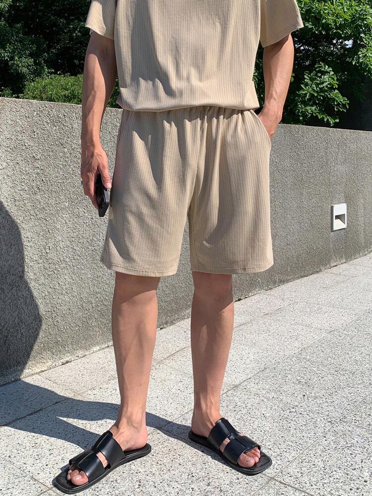 Men Summer Casual Solid Color Polo Shirt & Shorts Set