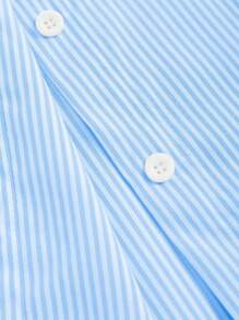 SHEIN LUNE Long Sleeve Casual Embroidery Striped Shirt, Spring Autumn,Long Sleeve Tops Fall Cloth For Women - Blue - View 5