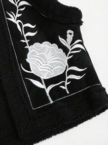 Sweetra Floral Embroidered Padded Sleeveless Jacket, Autumn/Winter - Black - View 4