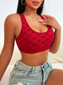 Women's Simple Heart Print Seamless Criss-Cross Bra - Burgundy - View 5