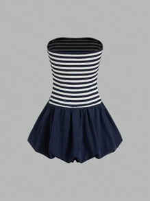 INAWLY 女士条纹拼布无袖连衣裙