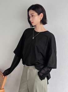 FRIFUL Women's Casual Solid Color Loose T-Shirt, Spring & Summer,Back To School Clothes Long Sleeve Women Tops,Fall Women Clothes - Black - View 5