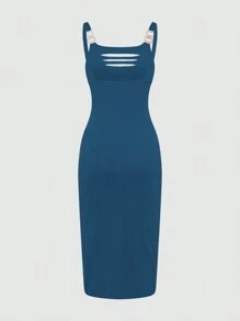 Xyvia Váy hè xẻ tà thanh lịch dành cho nữ, thích hợp cho ngày lễ tình nhân - Màu xanh bụi bặm - Xem 2