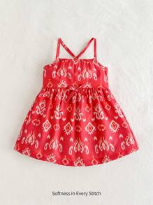 Cozy Pixies 女婴度假休闲褶饰腰部吊带背心连衣裙 - 粉色 - 查看 6