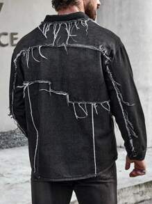 Manfinity LEGND Men Sum Embroidery Raw Trim Denim Shirt - Black - View 2