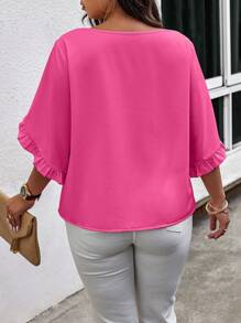 Calvaya 大码夏季休闲纯色荷叶边衬衫，情人节