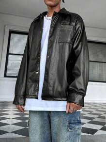 Manfinity Streetrush Chaqueta de manga larga con botones y bolsillo frontal de unicolor para hombre