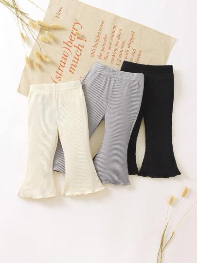 3入組嬰幼女無花紋長褲，簡約時尚，適合外出穿著