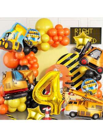 9pcs Building Themed Aluminum Foil Balloon Set Including Excavator, Forklift, Bulldozer, Crane Truck, Great Decoration For Boys' Birthday Party, Construction Truck Vehicle Toy Balloon, Excavator Themed Birthday Party Supplies, 0-9 Years Old Birthday Party Decoration, School Gathering,Christmas