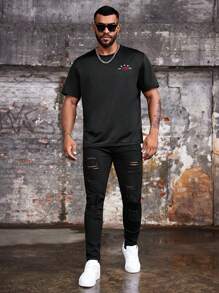 Manfinity LEGND تي شيرت رجالية بطبعة رقمية كاجوال قصيرة الأكمام مقاس كبير ، صيف