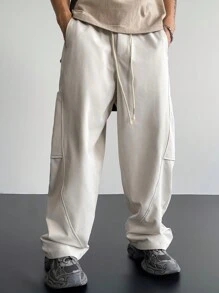 Manfinity Roghcode New Vintage Style Casual Wide Leg Loose Pants For Men, Fashion Streetwear - Apricot - View 1