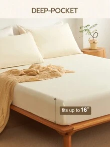 1 pieza Sábana ajustable de color beige liso unicolor, funda de colchón suave, suministros de ropa de cama transpirables y amigables con la piel, sábanas ajustables para dormitorio de bolsillo profundo de hasta 16 pulgadas, suave y transpirable, para cama de todos los tamaños - Set de sábanas de dos, completas, de rey y de reina, cubrecama, ropa escolar, dormitorio - Beis - Ver 4