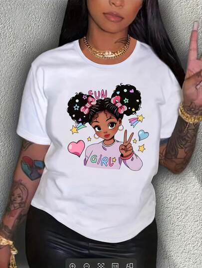 Black Queen Afro  Dripping Art Women's Plus Casual Tee T Shirt