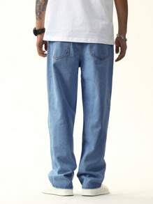 Manfinity Hypemode Men's Light Blue Washed Straight Leg Jeans - Medium Wash - View 2