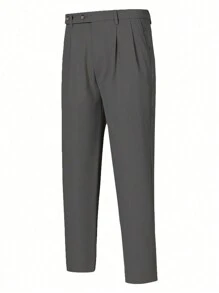 Manfinity Homme 男士纯色简约口袋直筒裤灰色裤子男士西装裤灰色裤子男士秋季灰色裤子 - 深灰色 - 查看 4