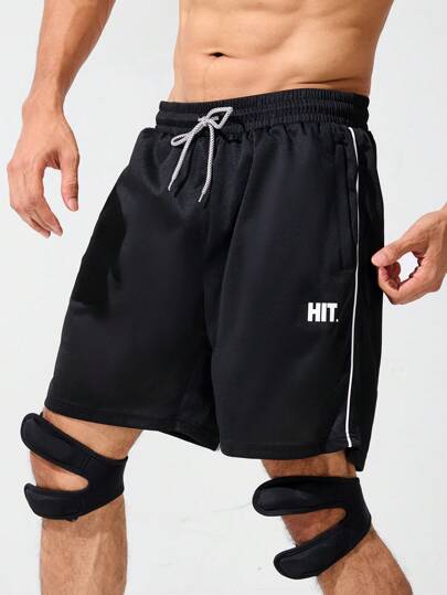 Football 男友风男士字母印花抽绳腰休闲运动短裤黑色短裤