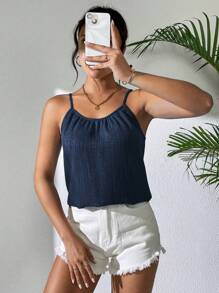 SHEIN LUNE Women Simple Solid Color Camisole Tank Top - Navy Blue - View 6
