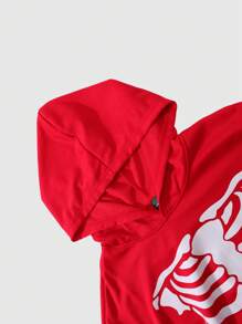 Manfinity Roghcode Manfinity Streetrush 街头风格连帽运动衫，带骷髅印花、领带和口袋长袖上衣和抽绳慢跑裤休闲装，万圣节服装 - 紅色 - 查看 6