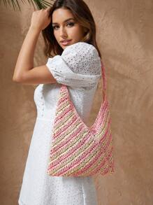 SHEIN VCAY Women's Crochet Knitted Tote Bag
